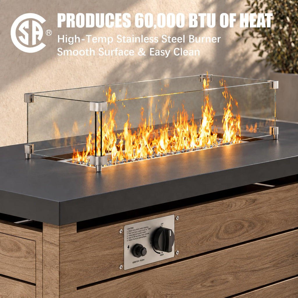 60000 BTU Outdoor Rectangular Propane Fire Pit Table, Brown, 47 in