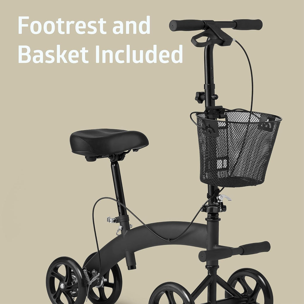 Medline Manual Seated Mobility Scooter Knee Walker, 8” Wheels, 300 lbs. Capacity, Black- for Leg & Foot Injuries, Crutch Alternative, 1 Ct.