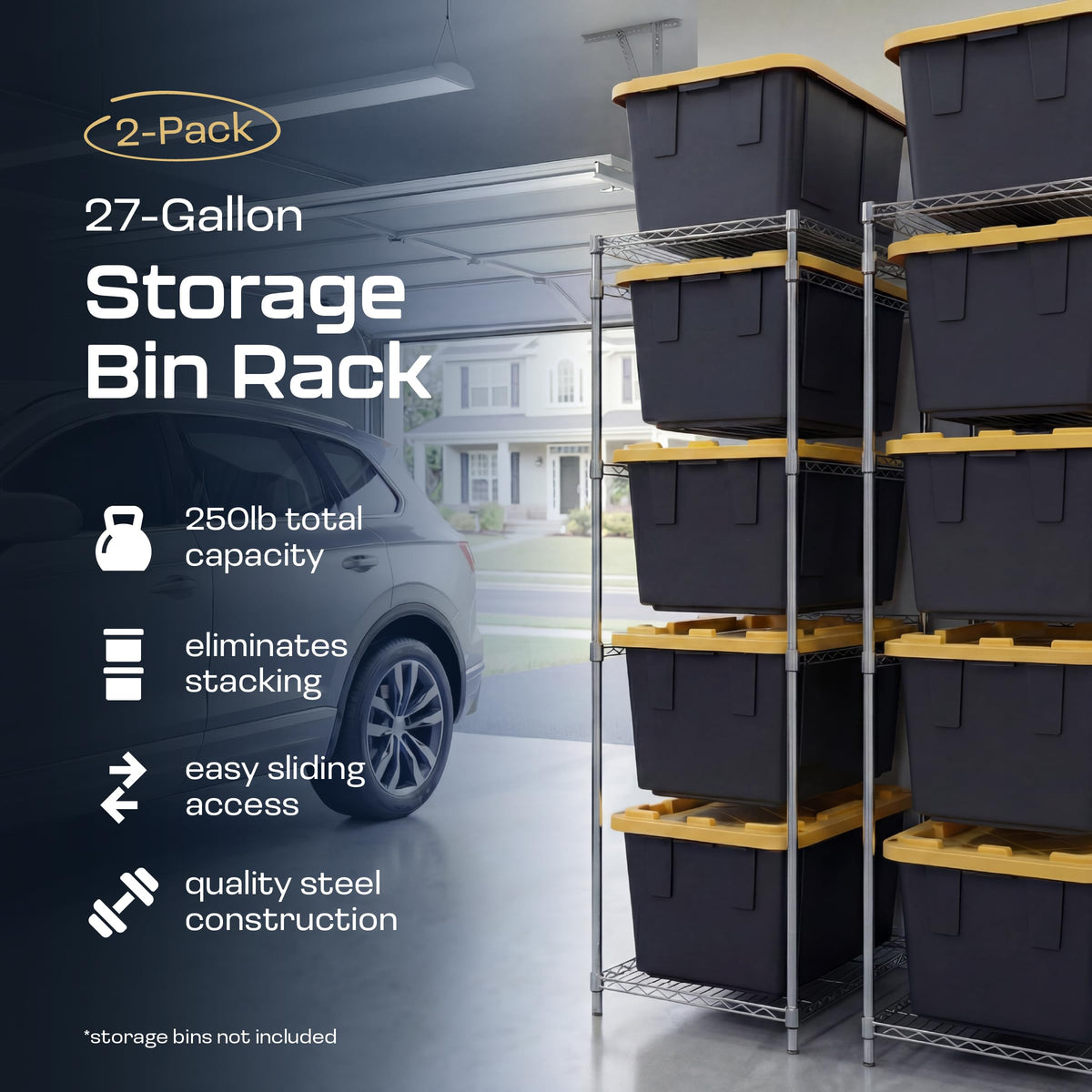 MonsterRAX 2-Pack 5-Tier NSF Bin Rack for 27-Gal Totes, Silver