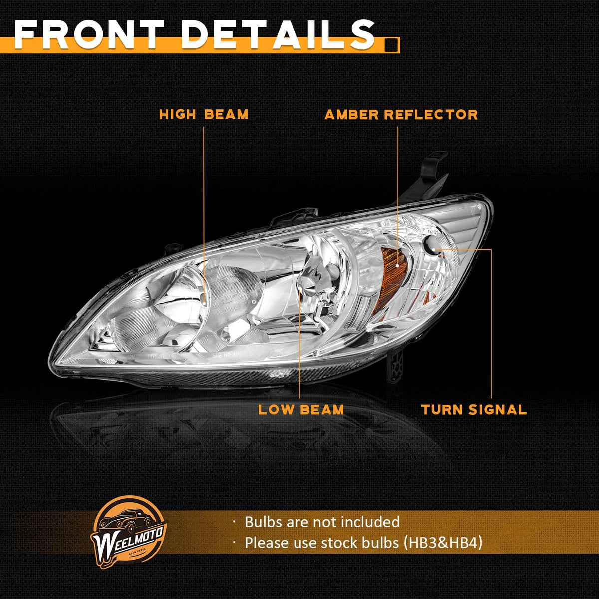 WEELMOTO Halogen Headlights Assembly for 2004-2005 Honda Civic 2/4Door