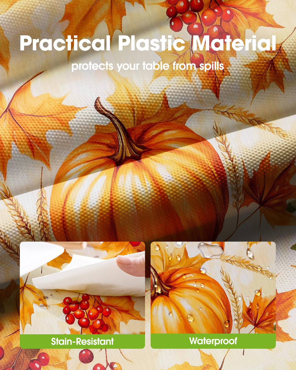 Thanksgiving Tablecloths 6 Pack, 54 x 108 Inch, Pumpkin Harvest