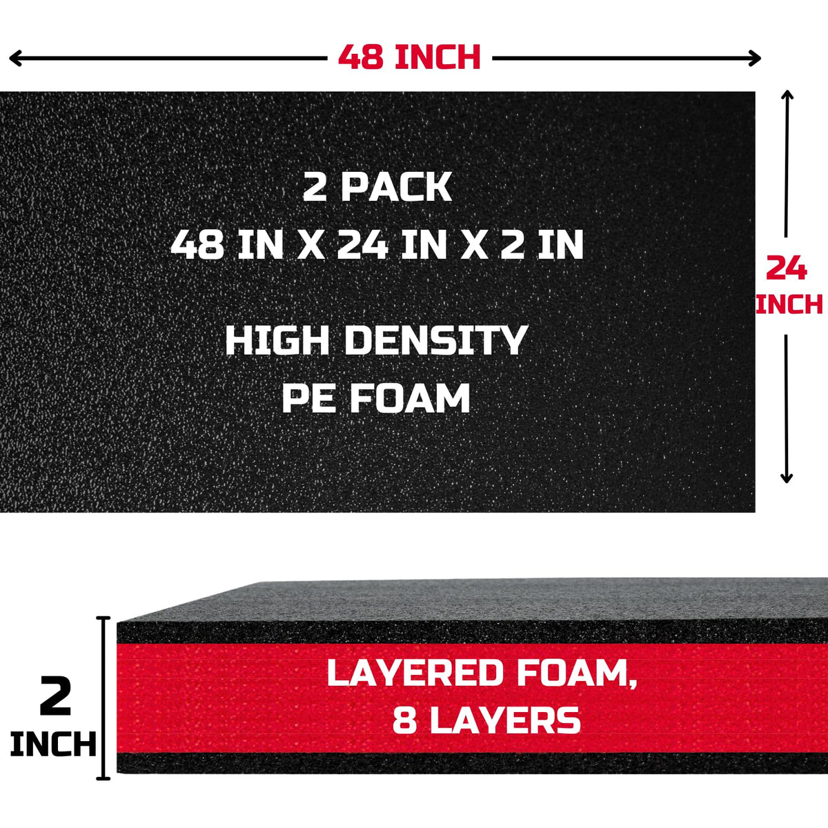 Tool Box Foam Organizer 48x24x2 inch 2 Pack, Black with Red