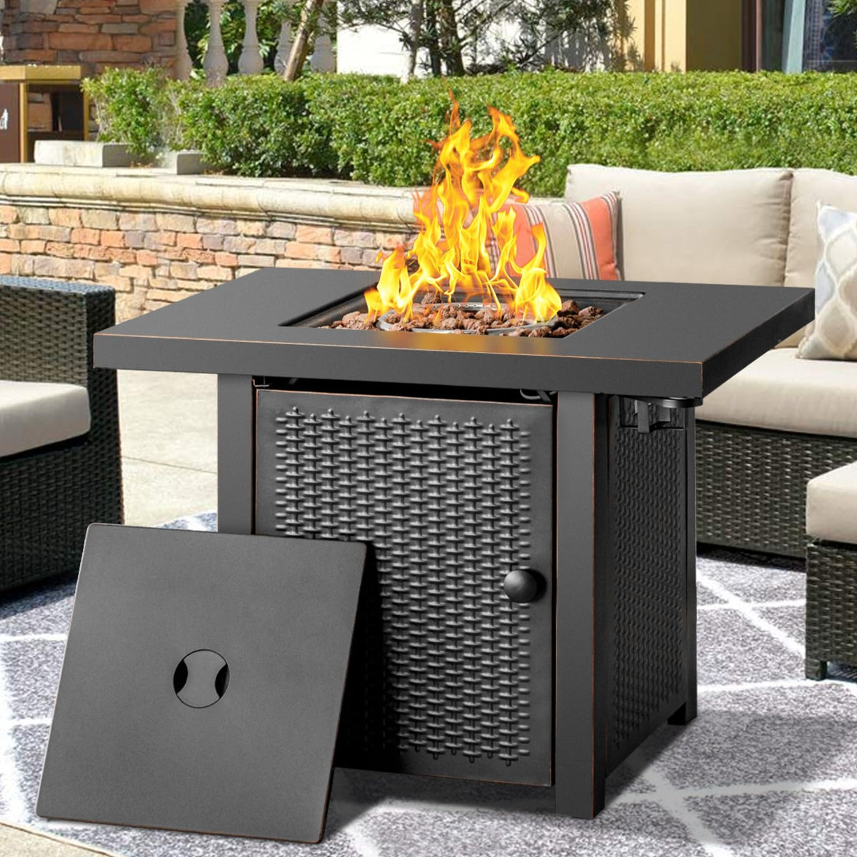 32 inch Propane Fire Pit Table with 2 Drink Holders