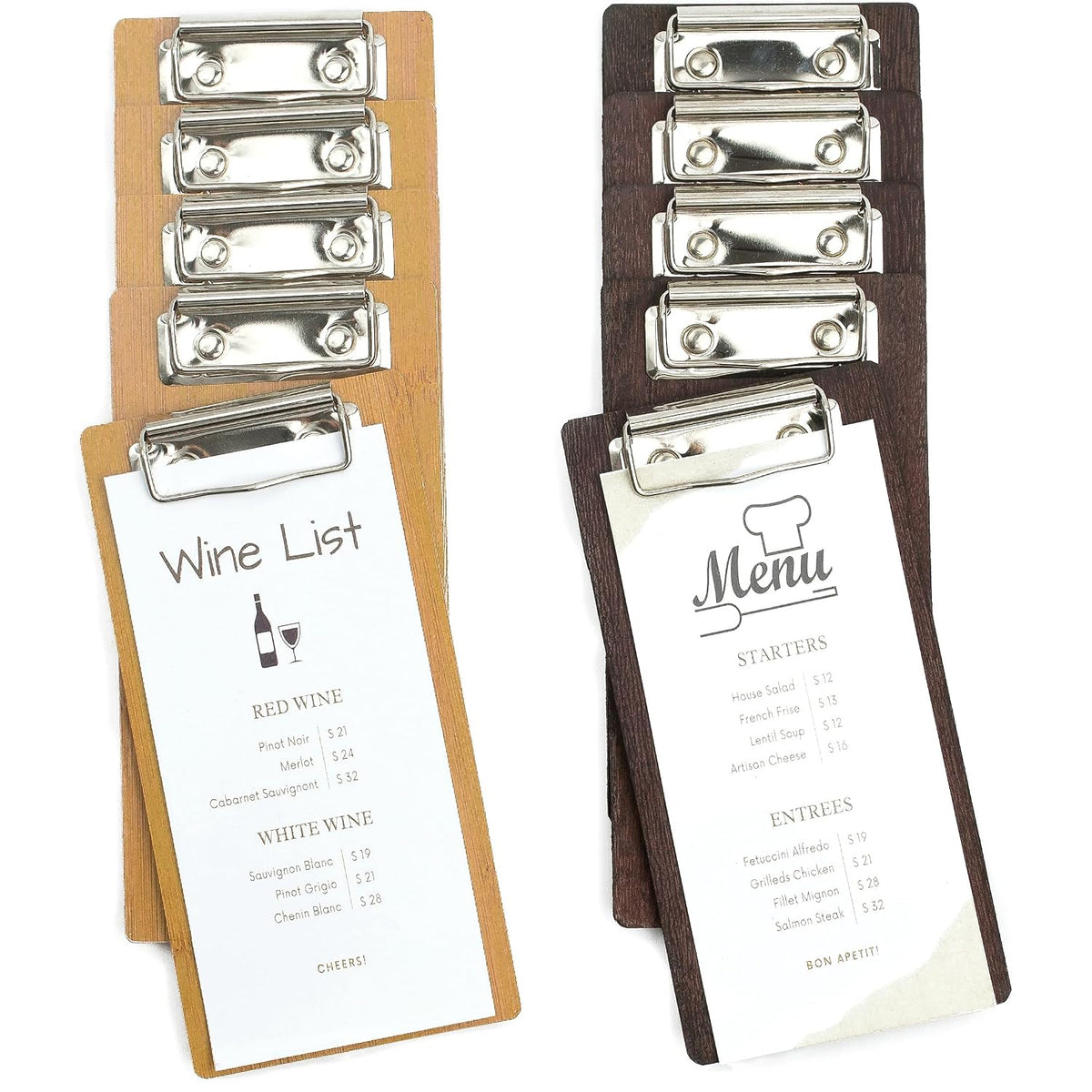 10-Pack Wood Check Presenters for Restaurants, Server Book, Menu Holder for Cafes, Wooden Clip Board, Cute Waitress
