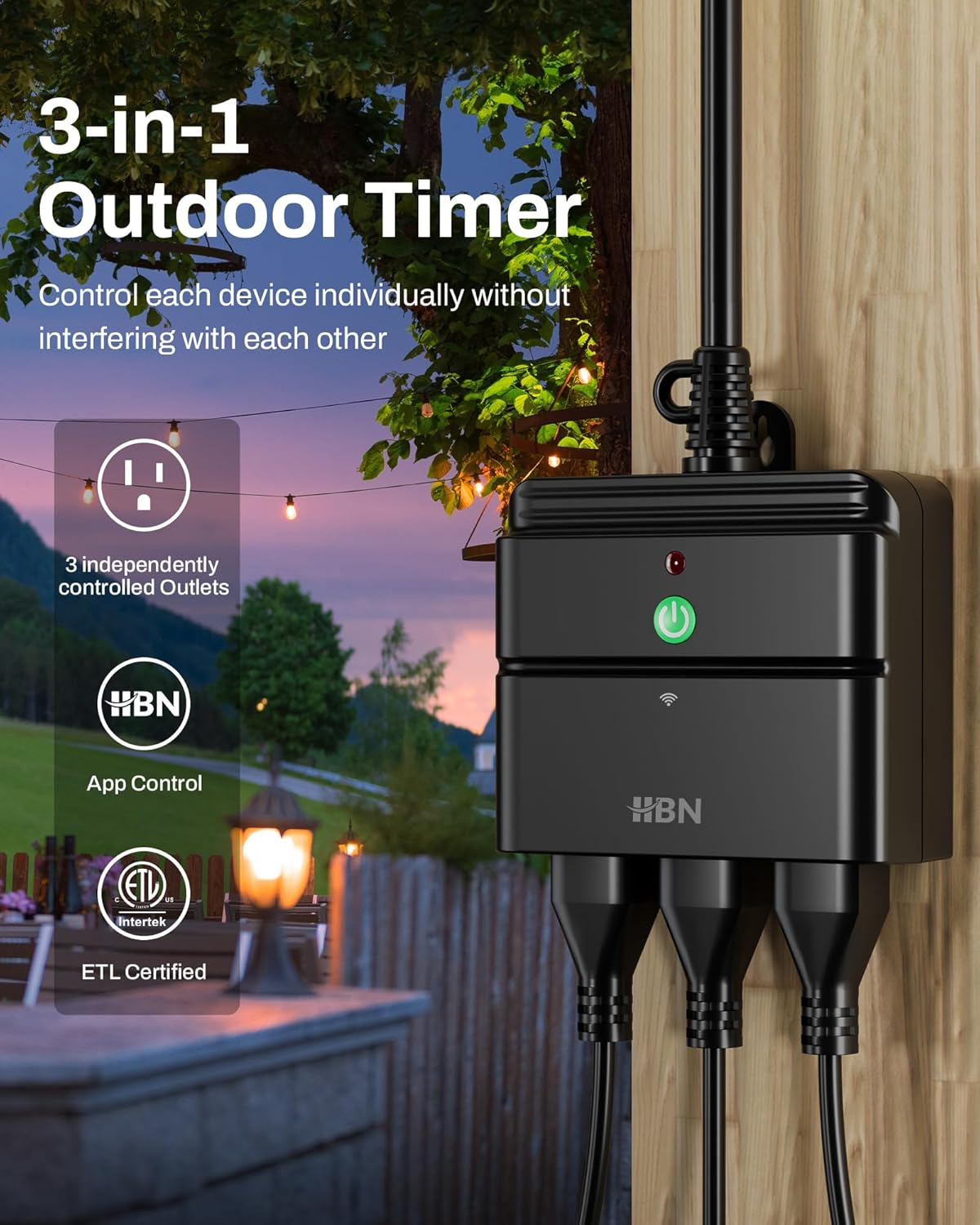 Outdoor Smart Plug, WiFi Smart Outlet Plug with 3 Independently Outlets | Heavy-Duty Outlets, Compatible with Alexa