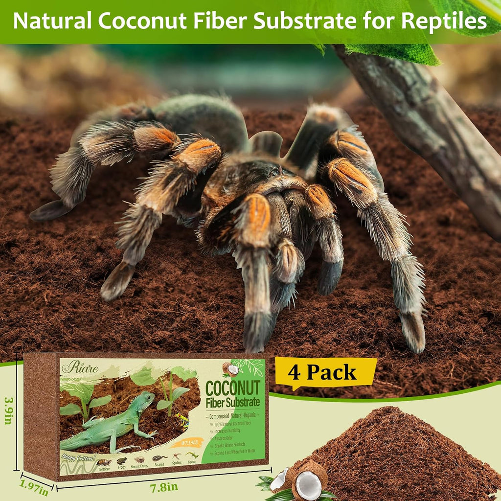 4 Pack Natural Coconut Fiber Substrate, Coco Coir Reptile Bedding