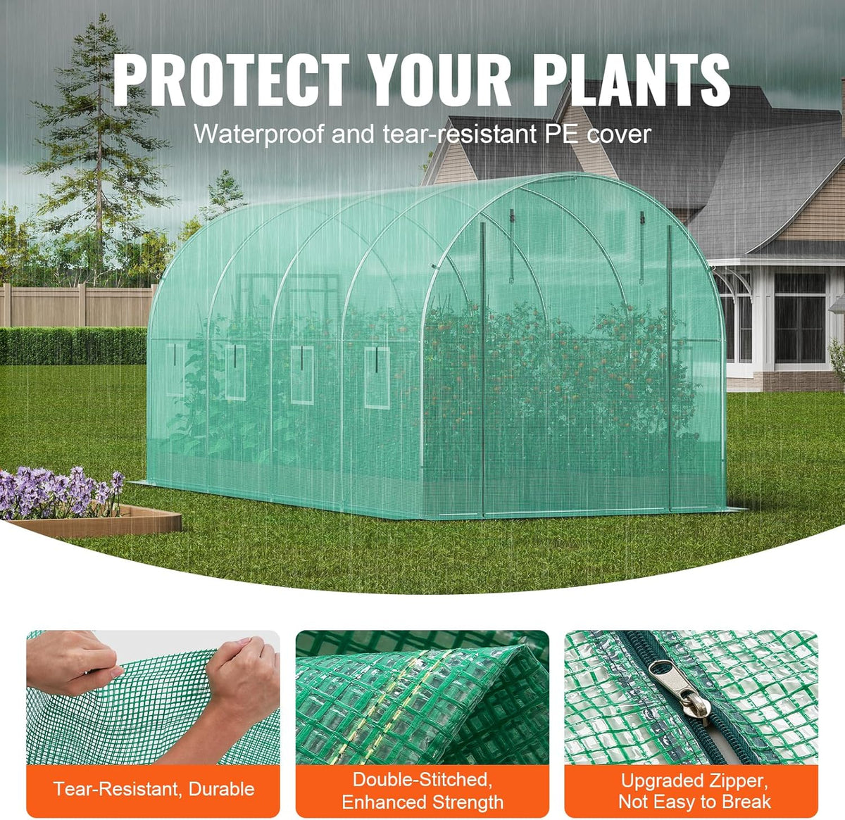 Walk-in Tunnel Greenhouse, 14.6x6.4x6.3 ft Hoop House Greenhouse Tunnel, Plant Hot House with Galvanized Steel Frame