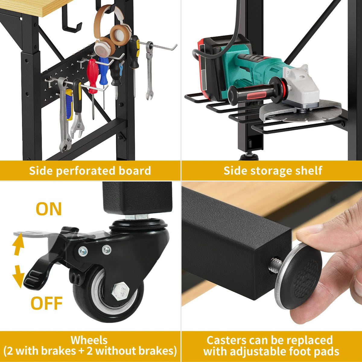 60in Heavy Duty Workbench with Pegboard & Wheels Adjustable Work Table