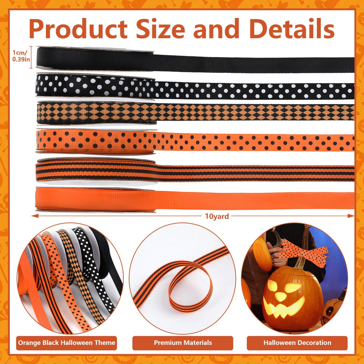6 Rolls 60 Yards Halloween Ribbon for Gift Wrapping Party Decor