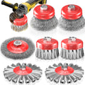 BURMONG 7 PCS Wire Wheel Brush for 4-1/2" Angle Grinder, Carbon Steel Knotted & Crimped Cup/Wheel Brushes (3" & 4"), Heavy Duty Rust, Paint, Corrosion Removal, 5/8"-11 UNC Threaded Arbor