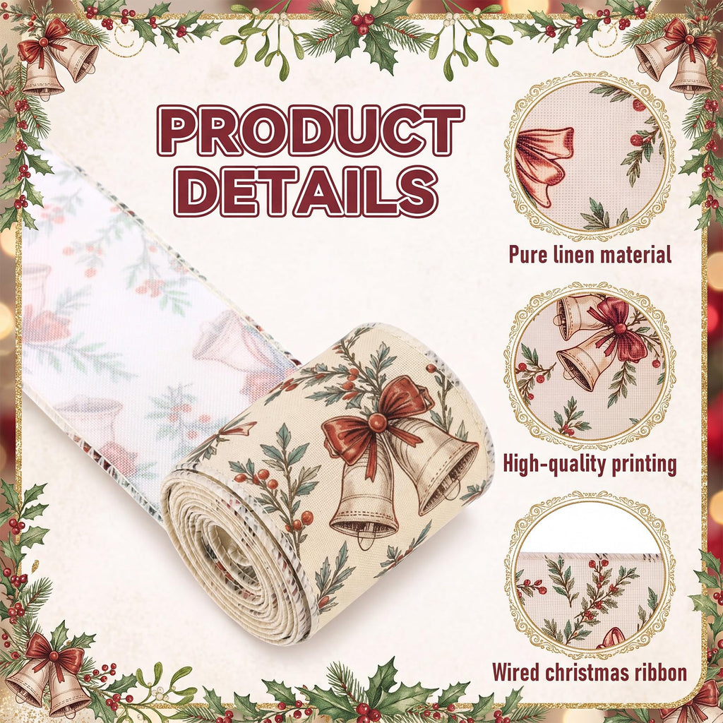 6 Rolls Christmas Wired Ribbon, 2.5 Inch x 30 Yards, Vintage