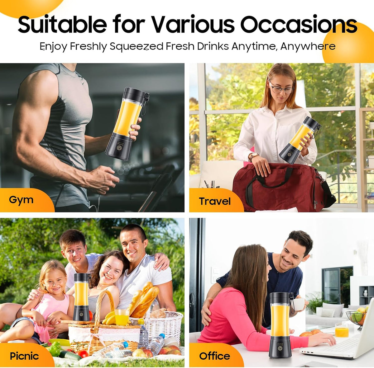 Personal Size Travel Portable Blender - Mini Shakes & Smoothies Blender | 380Ml BPA Free Cup Small Blender, High
