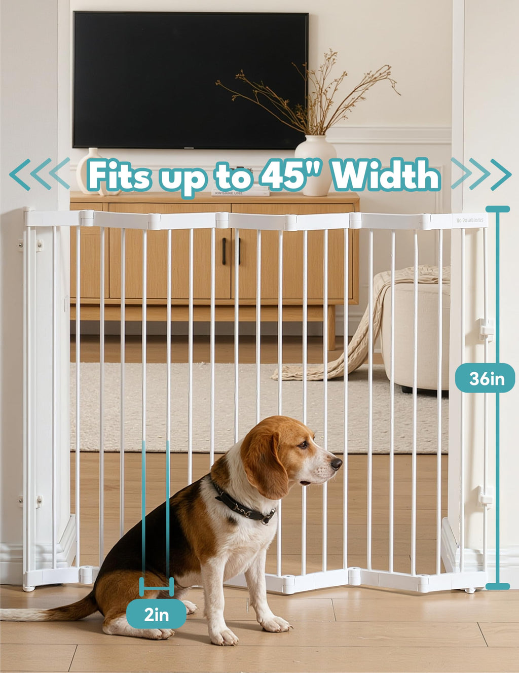 45" Wide x 36" Tall Extra-Wide Retractable Indoor Mesh Pet & Child Safety Gate with One-Hand Safety Lock for Wide Openings, Patios & Stairways