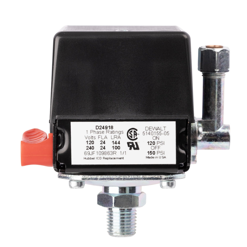 Z-D24918 Pressure Switch 1/4" NPT Single Port 120-150 PSI 2-Pole 120-240V Compatible with Craftsman and DeWALT Air Compressor Units