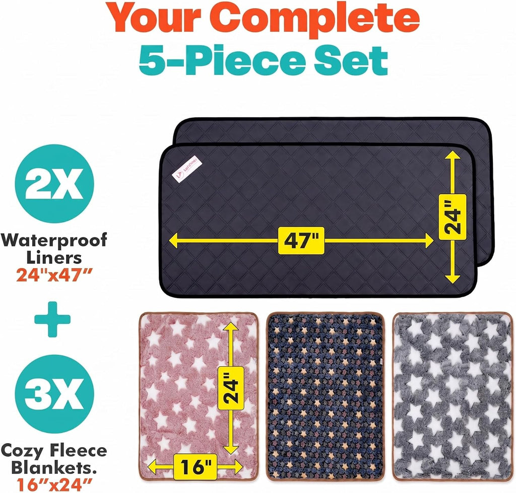 Guinea Pig Cage Liners 5 Pcs, Washable Midwest Pads & Fleece Mats