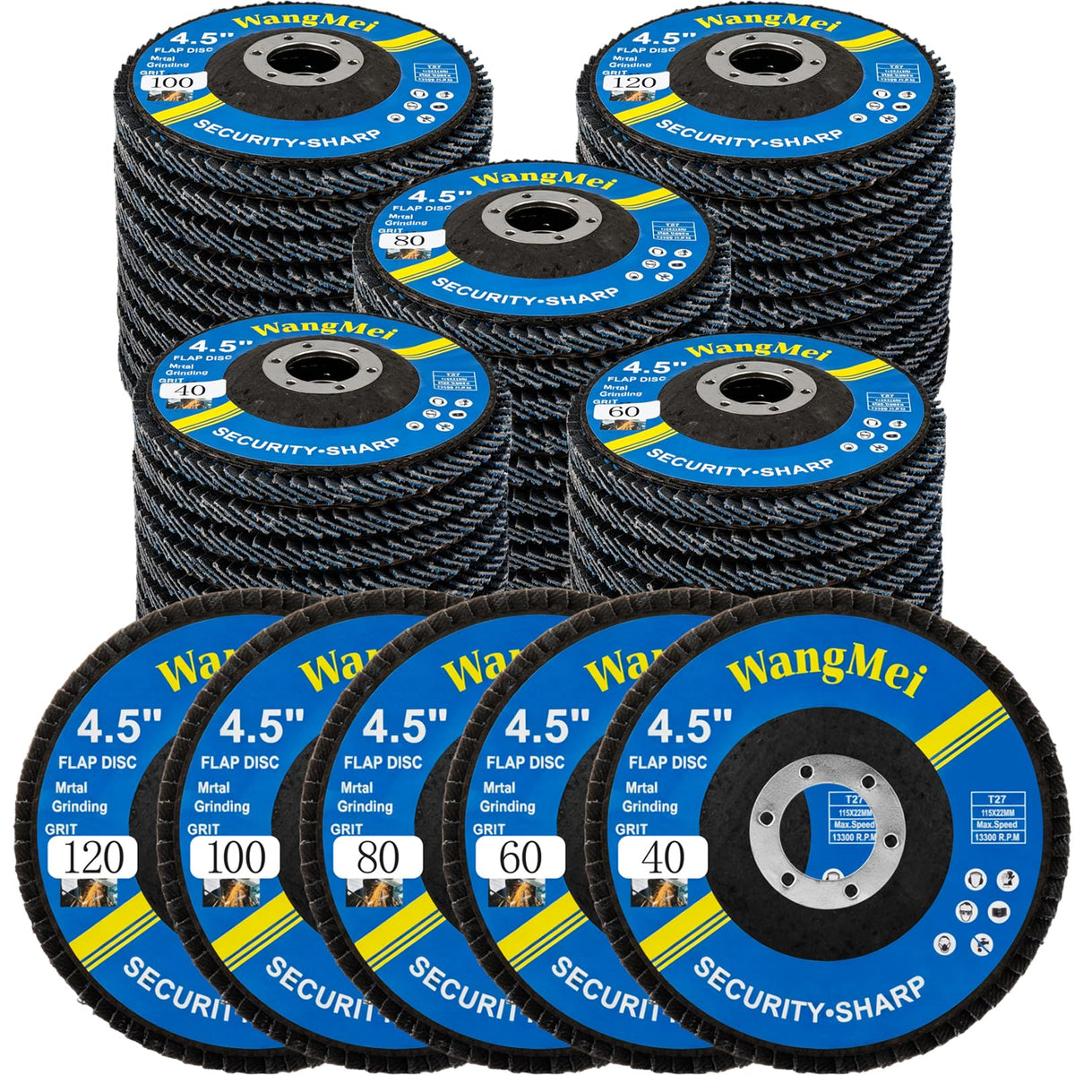 50 Pack Flap Discs 4 1/2 for Angle Grinder, 7/8" Arbor