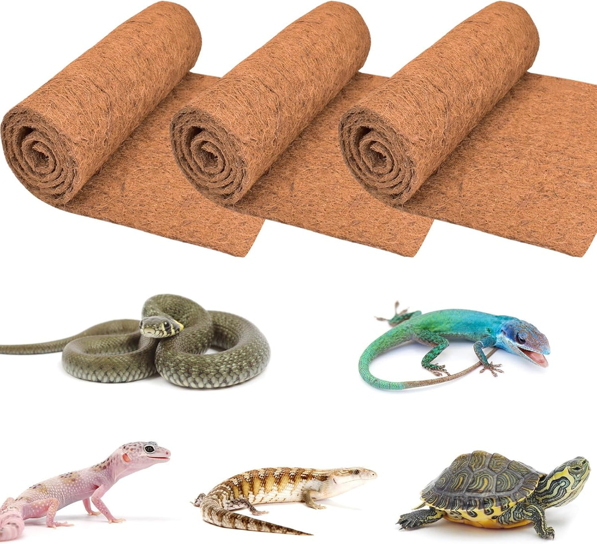 3 Rolls Reptile Carpet 18x36 Inch Coconut Fiber Mat for Tank Bedding