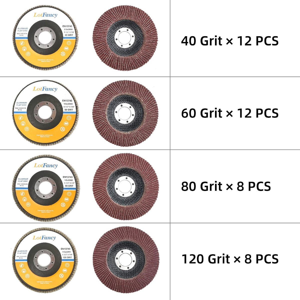 LotFancy Angle Grinder Sanding Disc for Metal Wood, 40pcs, 4 1/2 Flap Disc