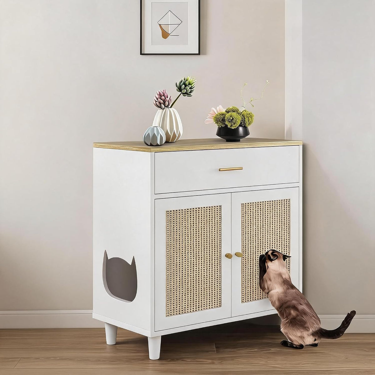 Hidden Cat Cabinet Litter Box Cabinet 31.5 Inch, with Cat Hole