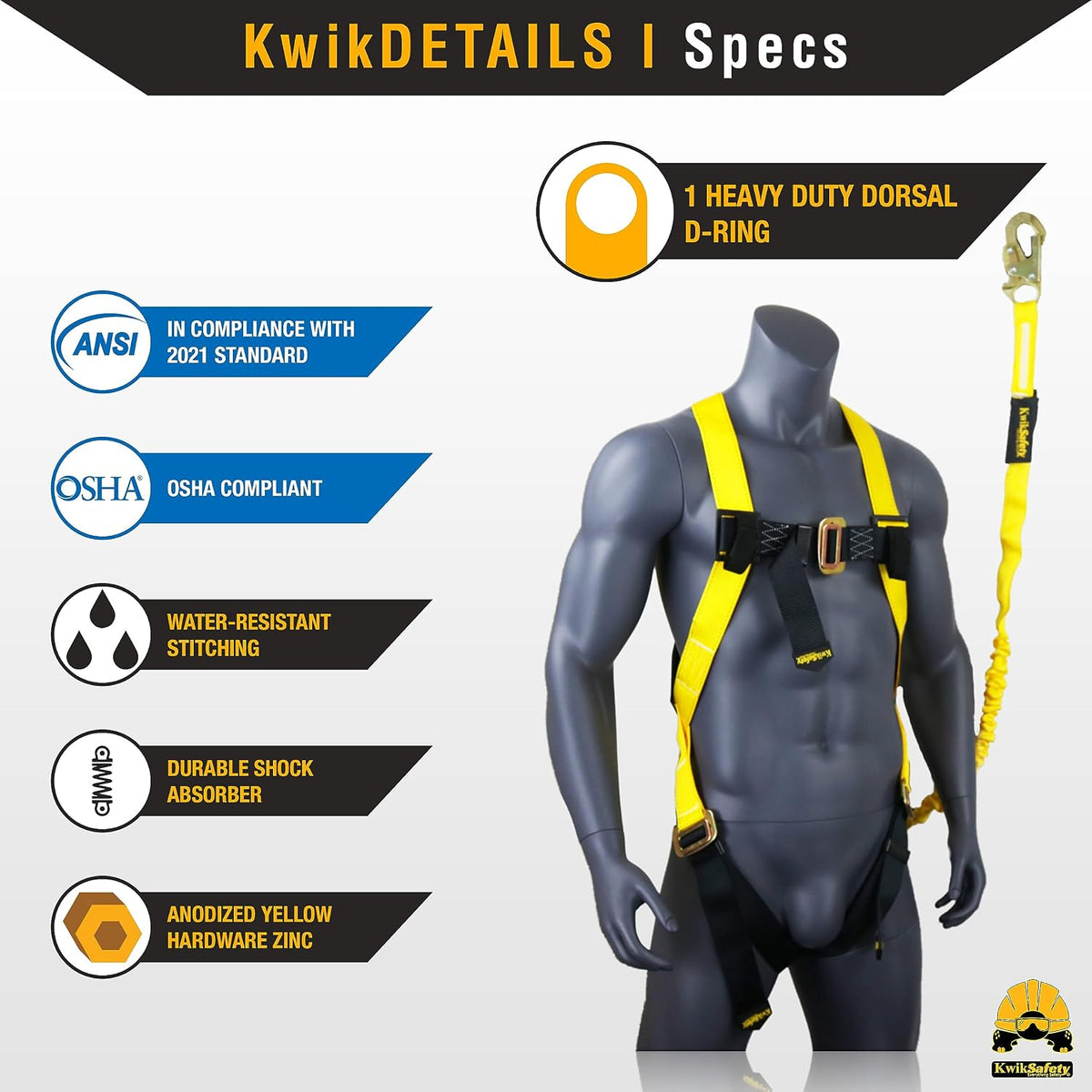 SCORPION Safety Harness [w/Attached 6ft Lanyard] Safety Harness Fall Protection Kit ANSI OSHA