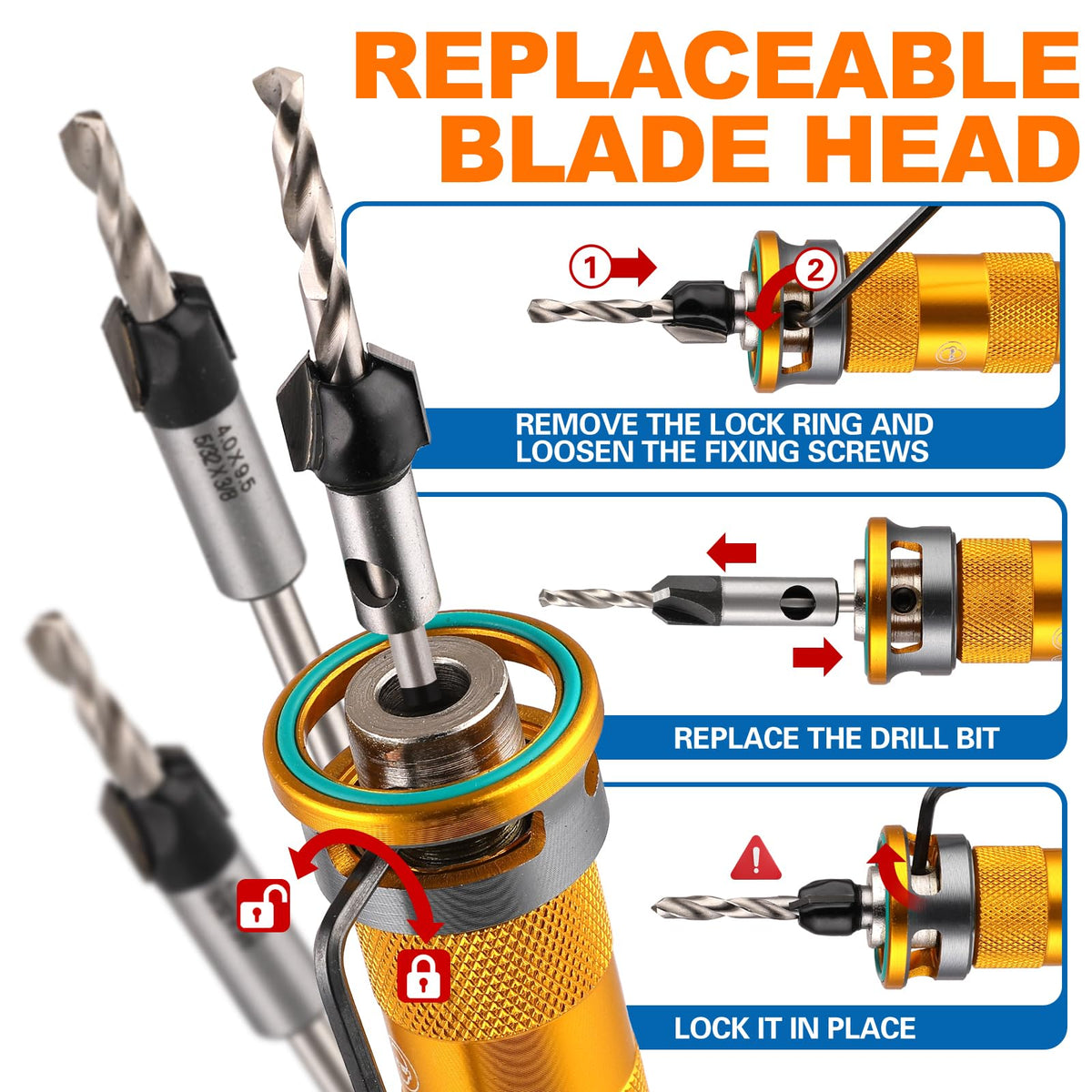 WildBossy Countersink Drill Bit Set with Depth Stop, 12PCS for Wood