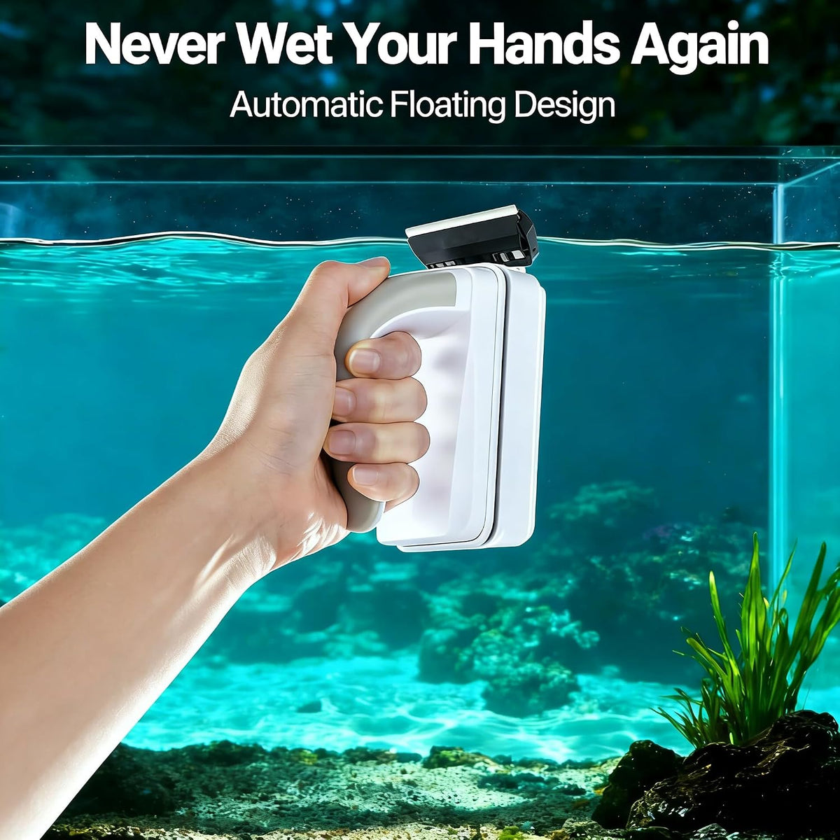 Large Magnetic Aquarium Glass Cleaner, Double Sided Floating Fish Tank Scrubber with Removable Handle & Titanium
