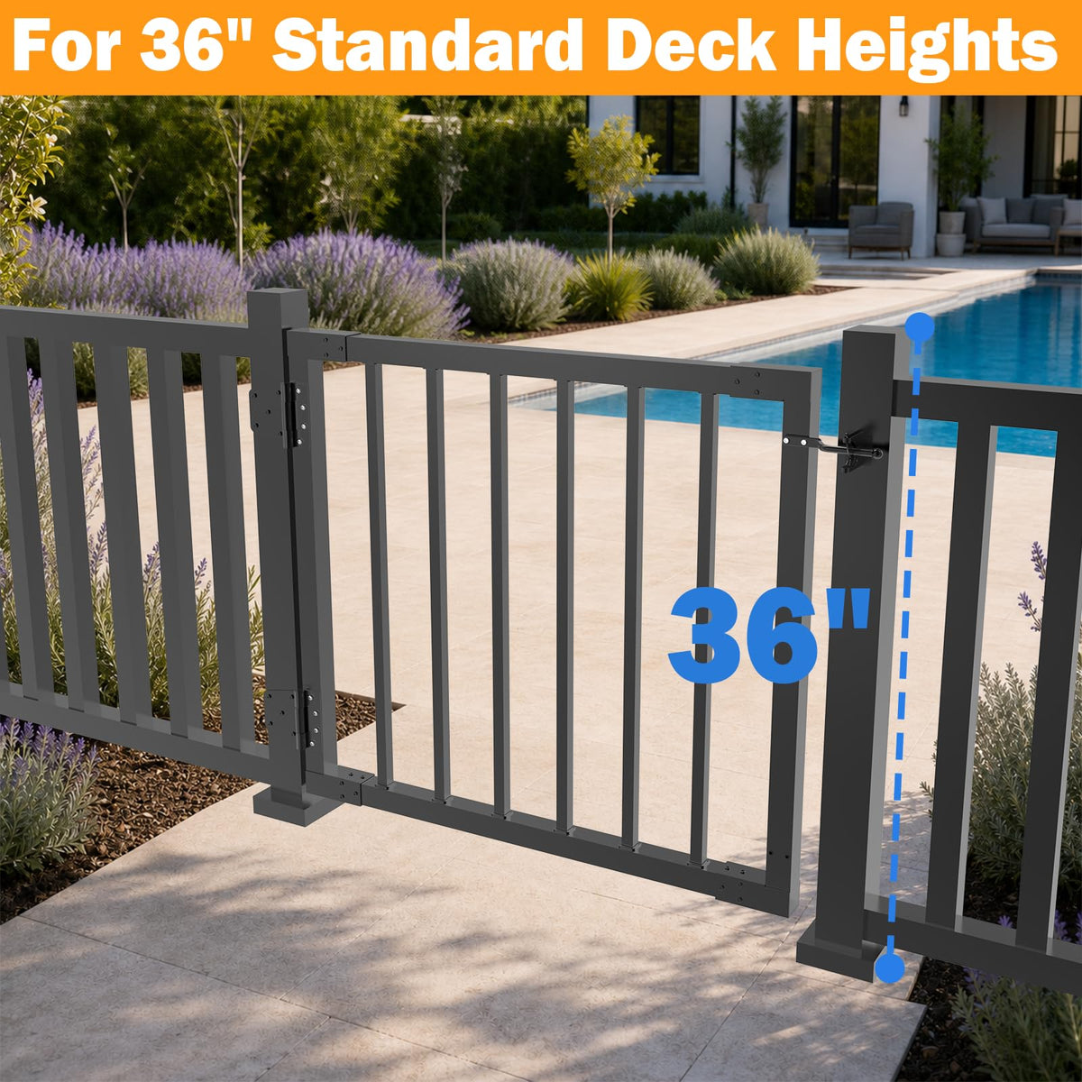 32" H x 36" W Heavy-Duty Weatherproof Aluminum Outdoor Deck & Patio Safety Gate with Rust-Proof Hinges & Latch