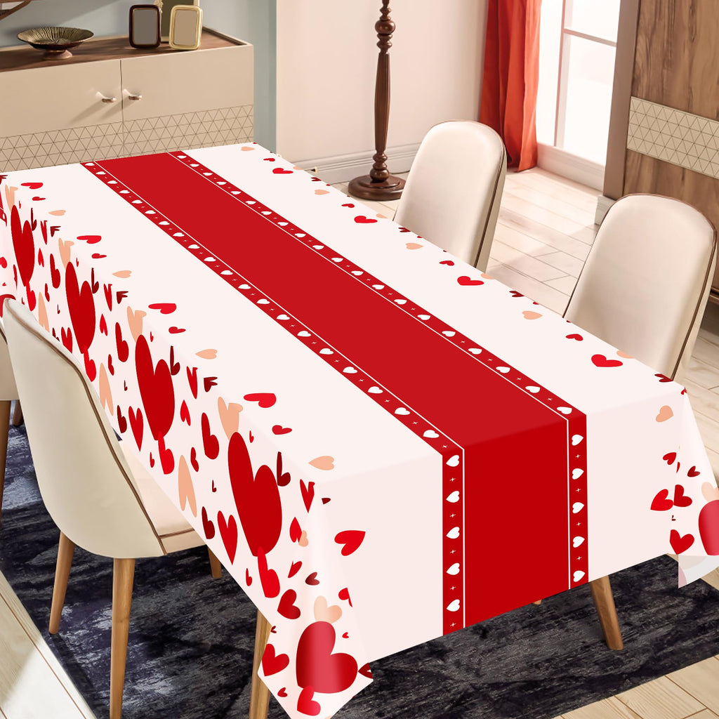 Valentines Day Decorations,3 Pack Valentines Tablecloth 54 x 108 Inch,Plastic Table Cloth Disposable Rectangle,Heart