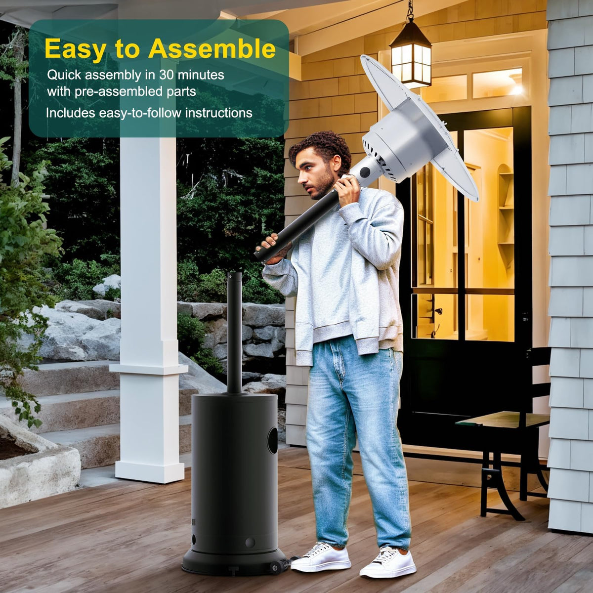 48,000 BTU Outdoor Propane Patio Heater with Wheels, Gray