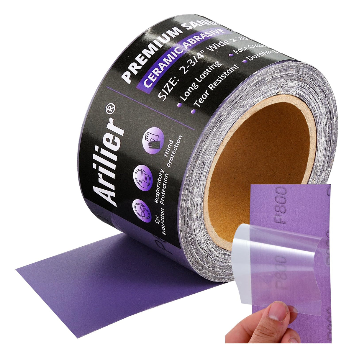 Arilier 800 Grit Purple Film Ceramic PSA Longboard Sandpaper Roll, 20 Yards