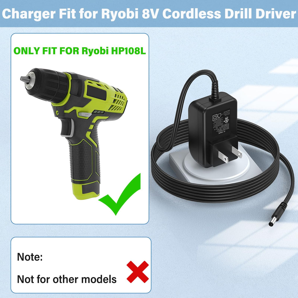 8V Drill Driver Charger Replacement Fit for Ryobi HP108L Cordless Drill