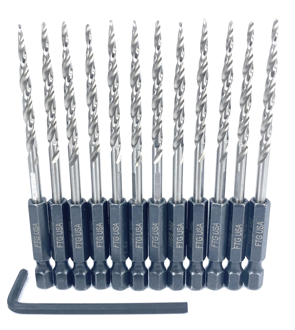 FTG USA 12Pc #6 (9/64") Replacement Countersink Drill Bit Set Tapered Bits