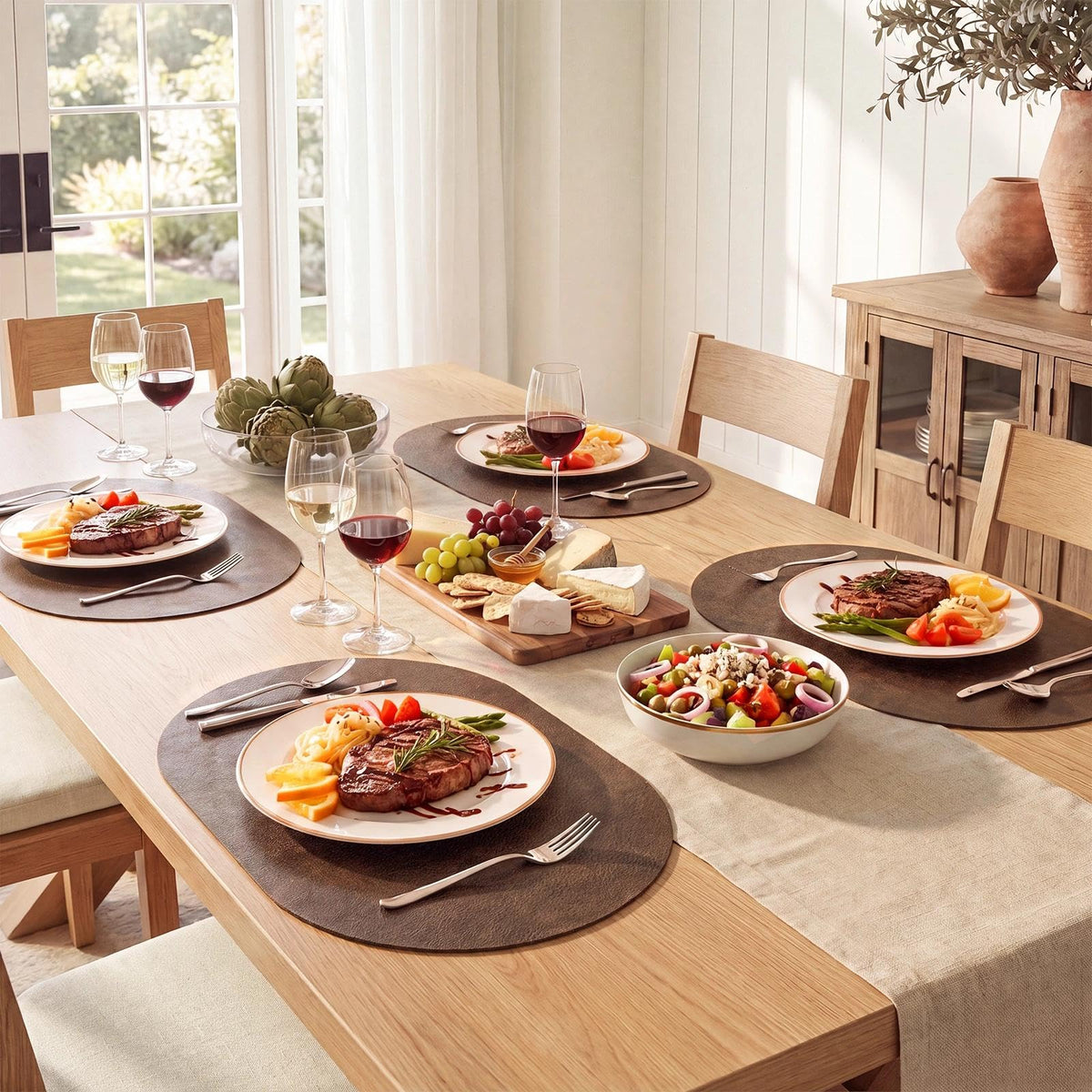 Vinyl Faux Leather Oval Placemats, Set of 6, Coffee