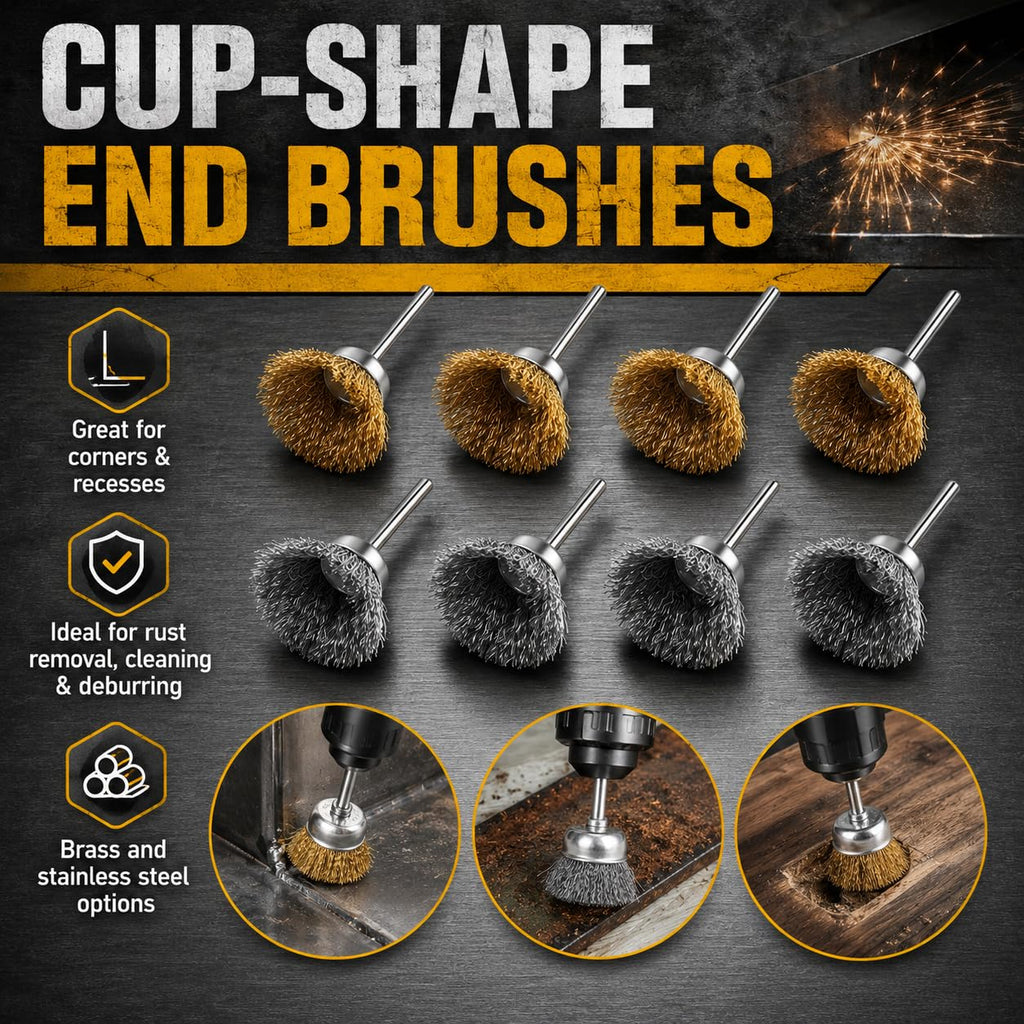 24PCS Wire Brush Polishing Wheel Set for Rotary Tools, 6 Styles Brass & Stainless Steel Wire Polishing Buffing Wheels with 1/8" Mandrel & Storage Case, for Rust Paint Removal Deburring Metal Wood