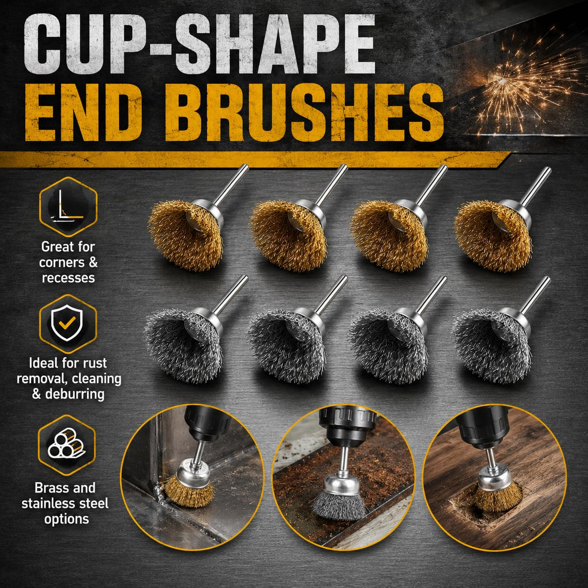 24PCS Wire Brush Polishing Wheel Set for Rotary Tools, 6 Styles Brass & Stainless Steel Wire Polishing Buffing Wheels with 1/8" Mandrel & Storage Case, for Rust Paint Removal Deburring Metal Wood