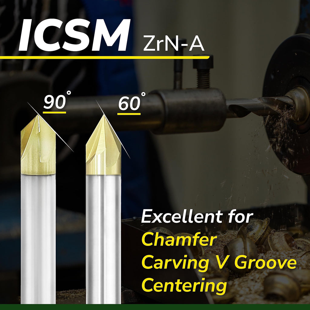 SPEED TIGER Chamfer End Mill - CNC Carving Bits, V Groove, 60 Degree, ICSM3/8 Diameter 3" OVL (1 Piece, 3/8" 60°) - for Wood, Alloy Steels, Hardened Steels – Mill Bits Sets for DIYers & Professionals