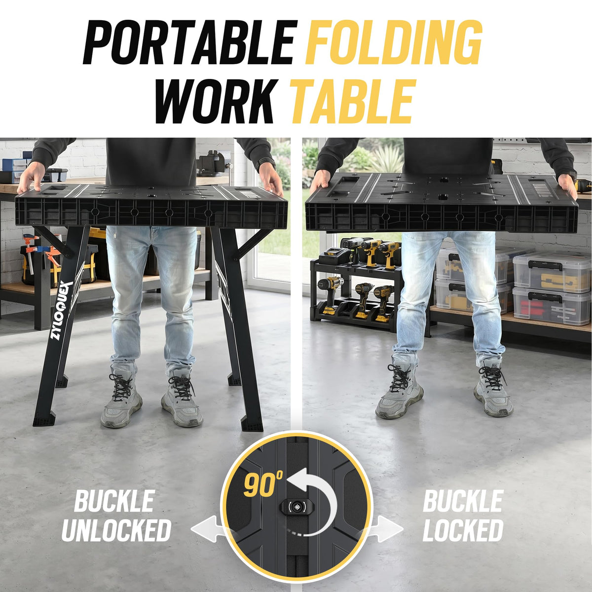 Foldable Work Bench, Portable Work Table, 34"x25"x31", for Garage