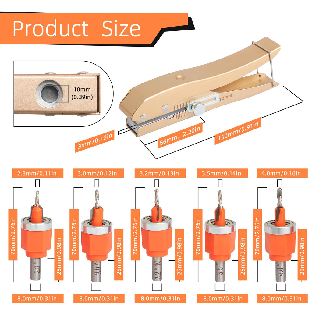 Kauwm 6-Piece Wood Countersink Drill Bit Set with 3/8-Inch Punch Pliers