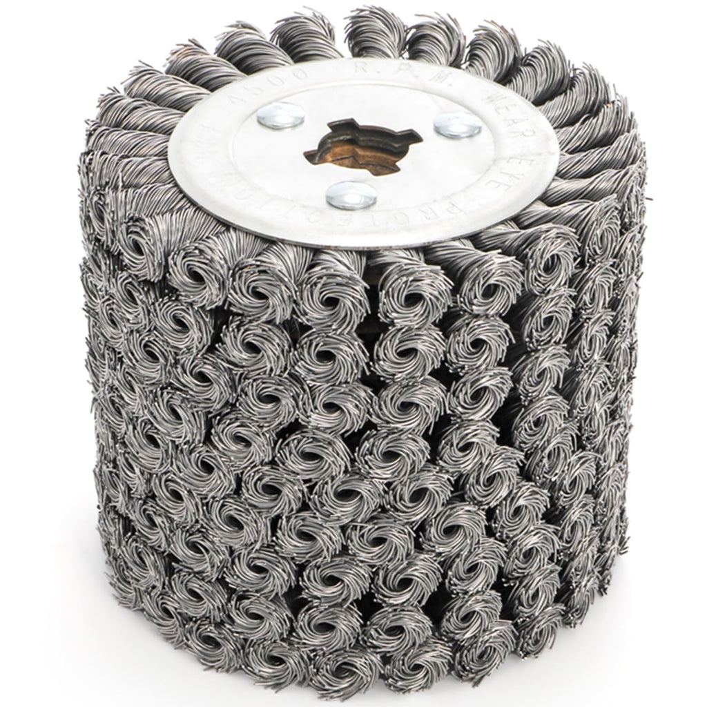 Yopay Twisted Steel Wire Wheel, 4.7"x 4"Knotted Wire Brush Drum Wood and Metal Surface Polishing Conditioning Tool, Texturing Rust Wood Grain Restoration-3/4(Wire 0.5mm)