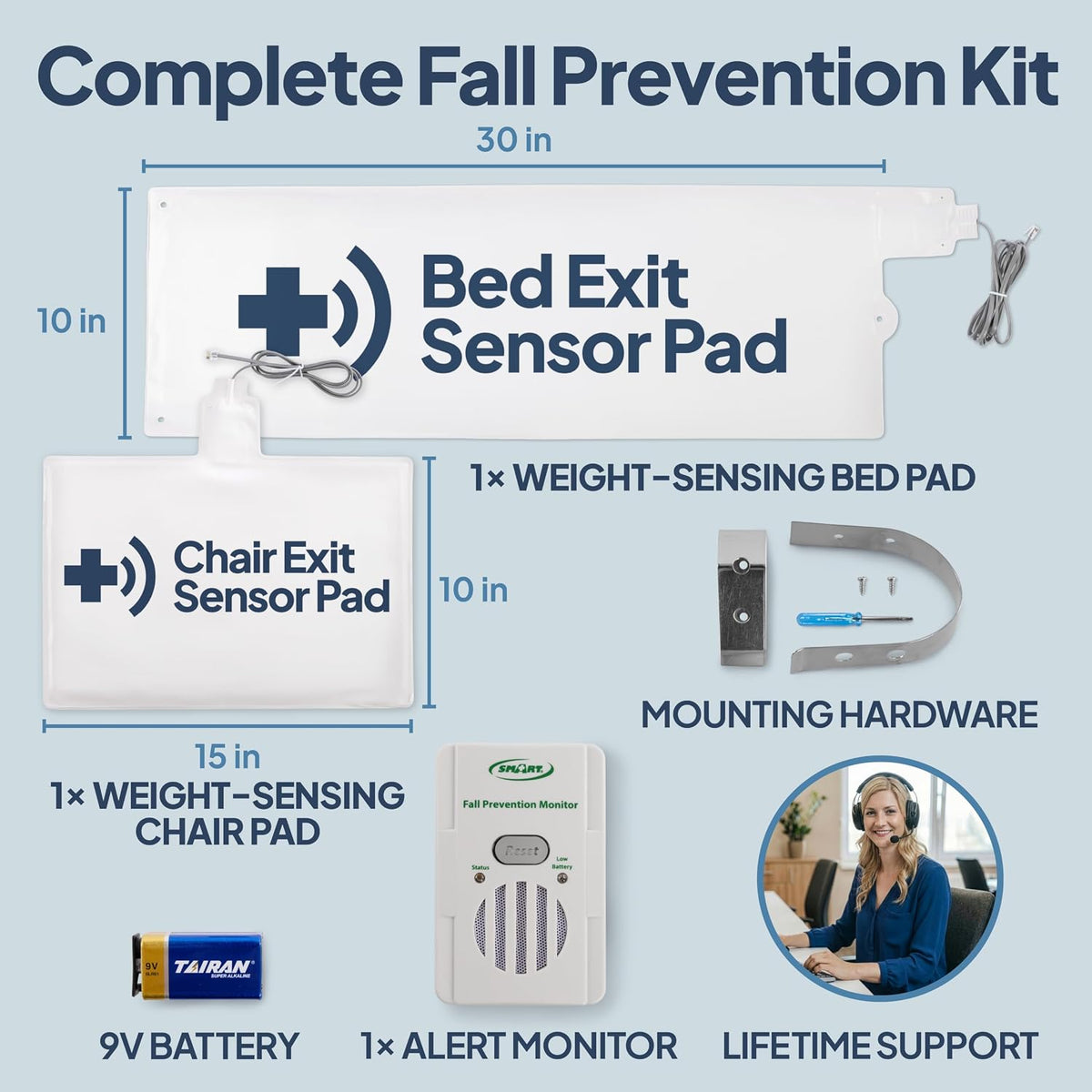 Smart Caregiver Bed and Chair Exit Alarm System for Fall/Wandering Prevention – Know When They get up! Includes
