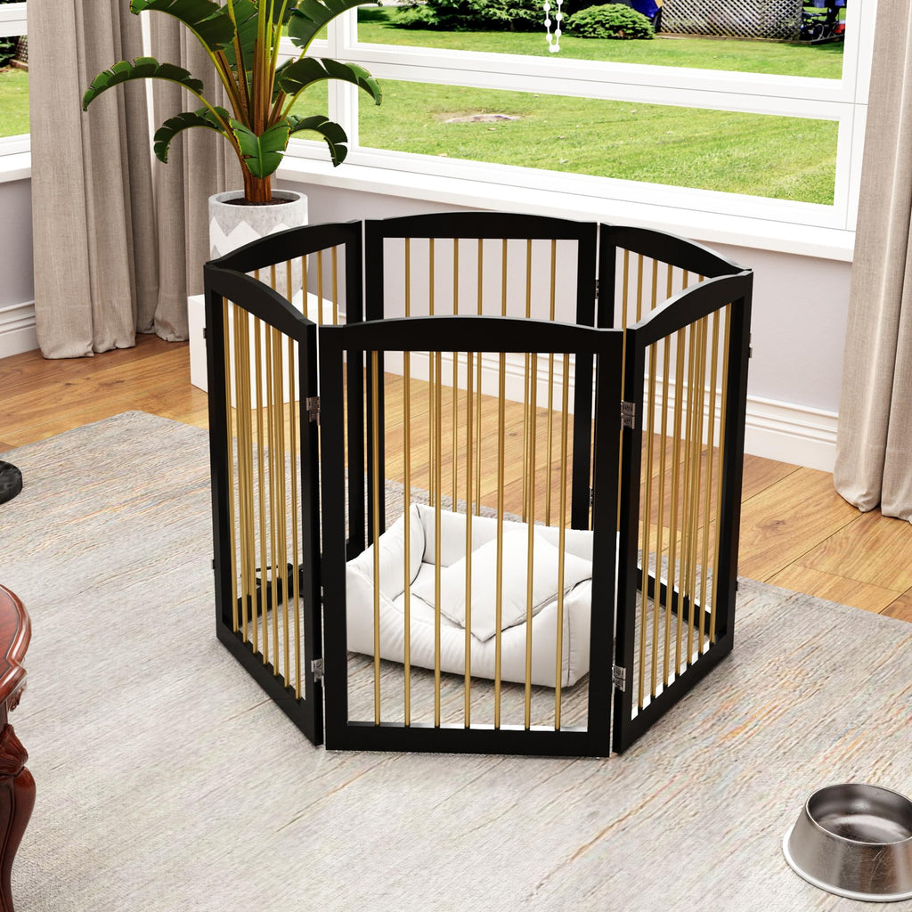 Freestanding Solid Wood Folding Pet & Dog Barrier Gate with Support Feet for Wide Indoor Openings, Hallways & Stairs