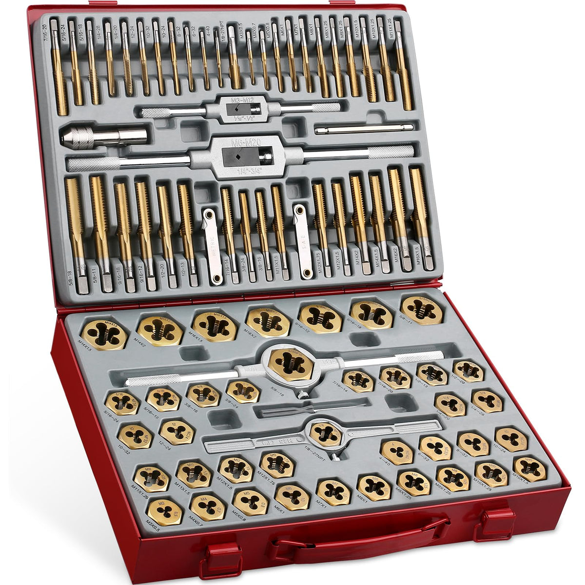 WINNER 87-Piece Complete Tap and Die Set in SAE and Metric, Premium Titanium Steel Threading Tool Set for Mechanics, Auto, Machinery and Craftsman, Metric and Standard, Internal and External Threads