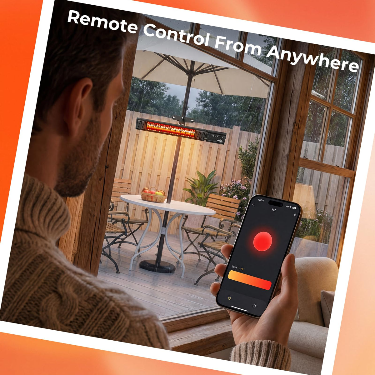 Electric Outdoor Heater for Patio Umbrella Wifi Control Wall-Mounted Hanging Patio 1500W Infrared 9 Heat Levels, 24H