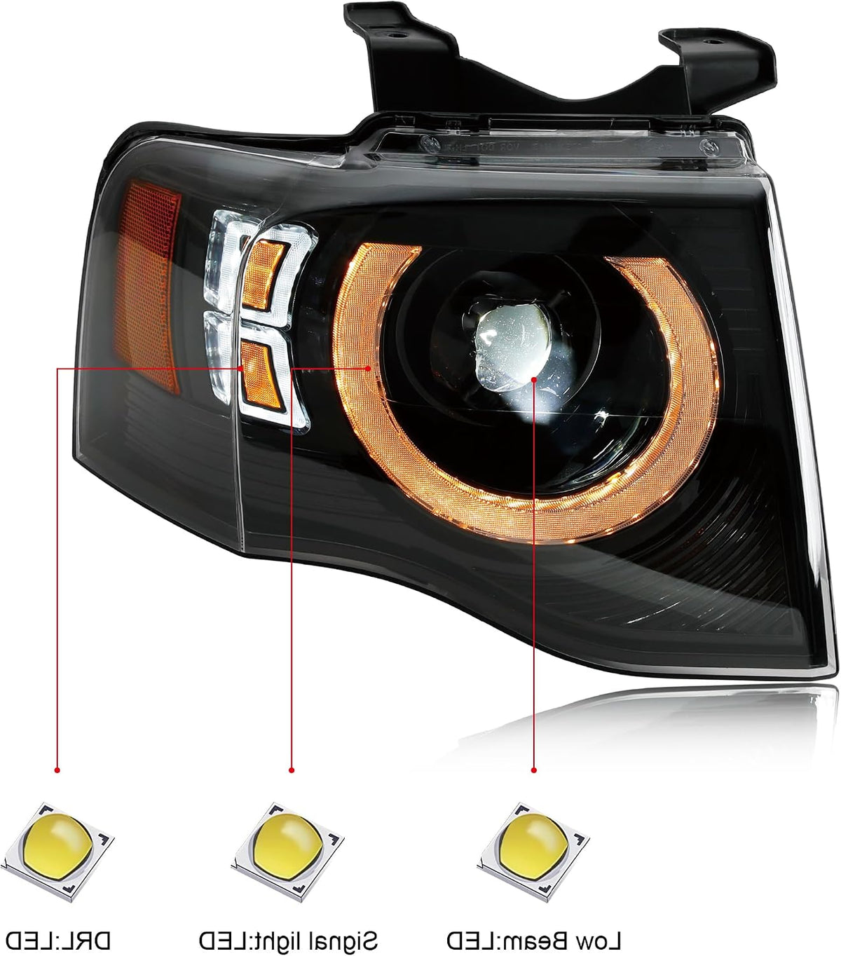 Pair Black Halo Projector Headlights Fit 2007-2014 Ford Expedition