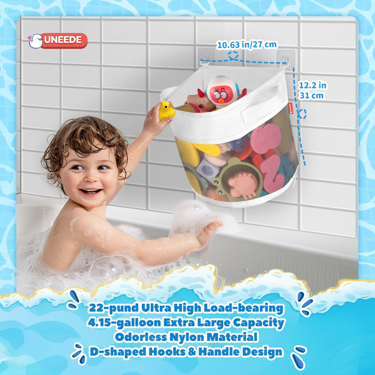 Bath Toy Organizer,4.15 Gallons Bathtub Toy Storage Organizer