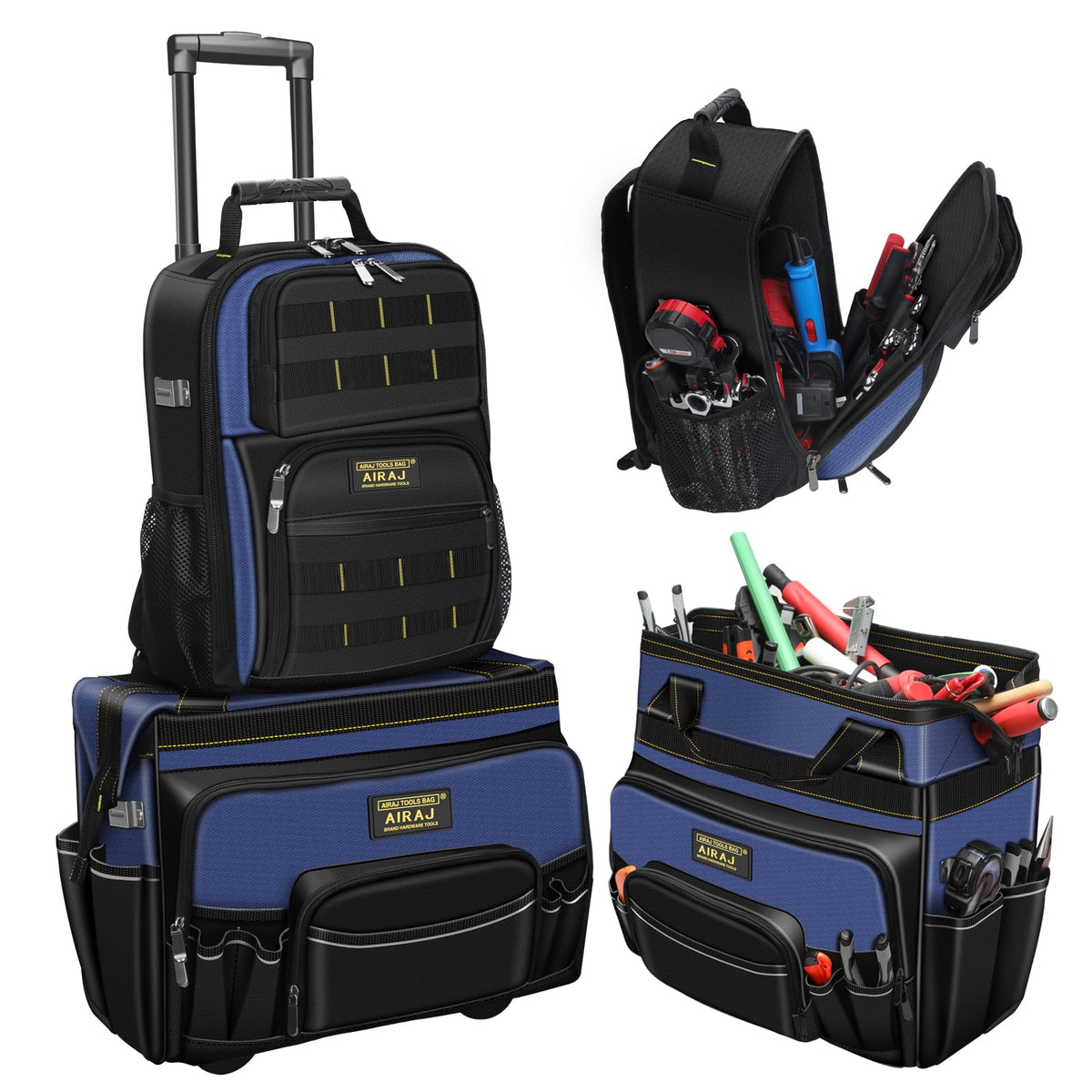 21" Rolling Tool Bag with Wheels & 18" Tool Backpack Set | Adjustable Telescoping Handle | Waterproof Tool Bag | Tool