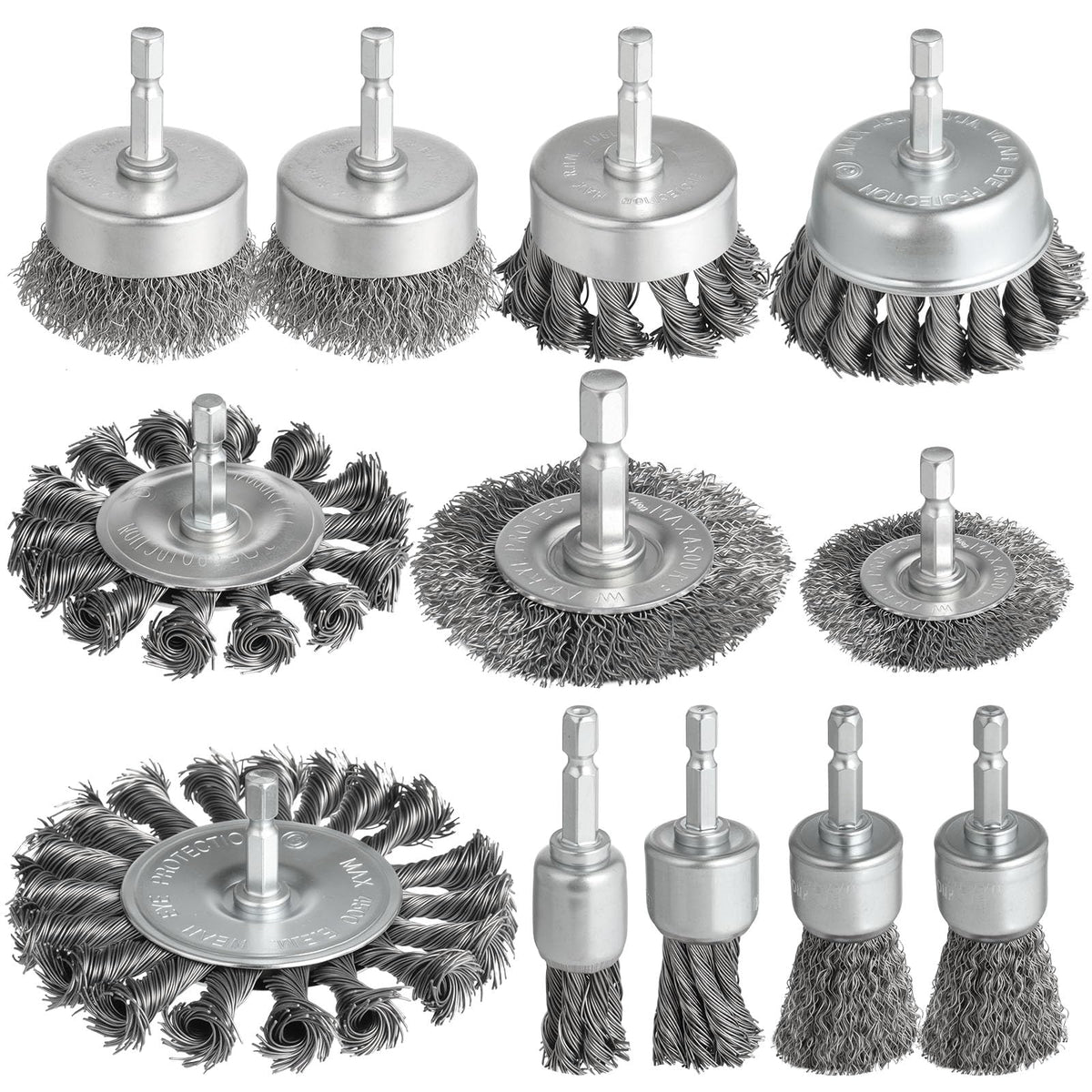 12Pcs Drill Wire Brush Attachments Set, Heavy Duty Wire Brush Wheel Drill