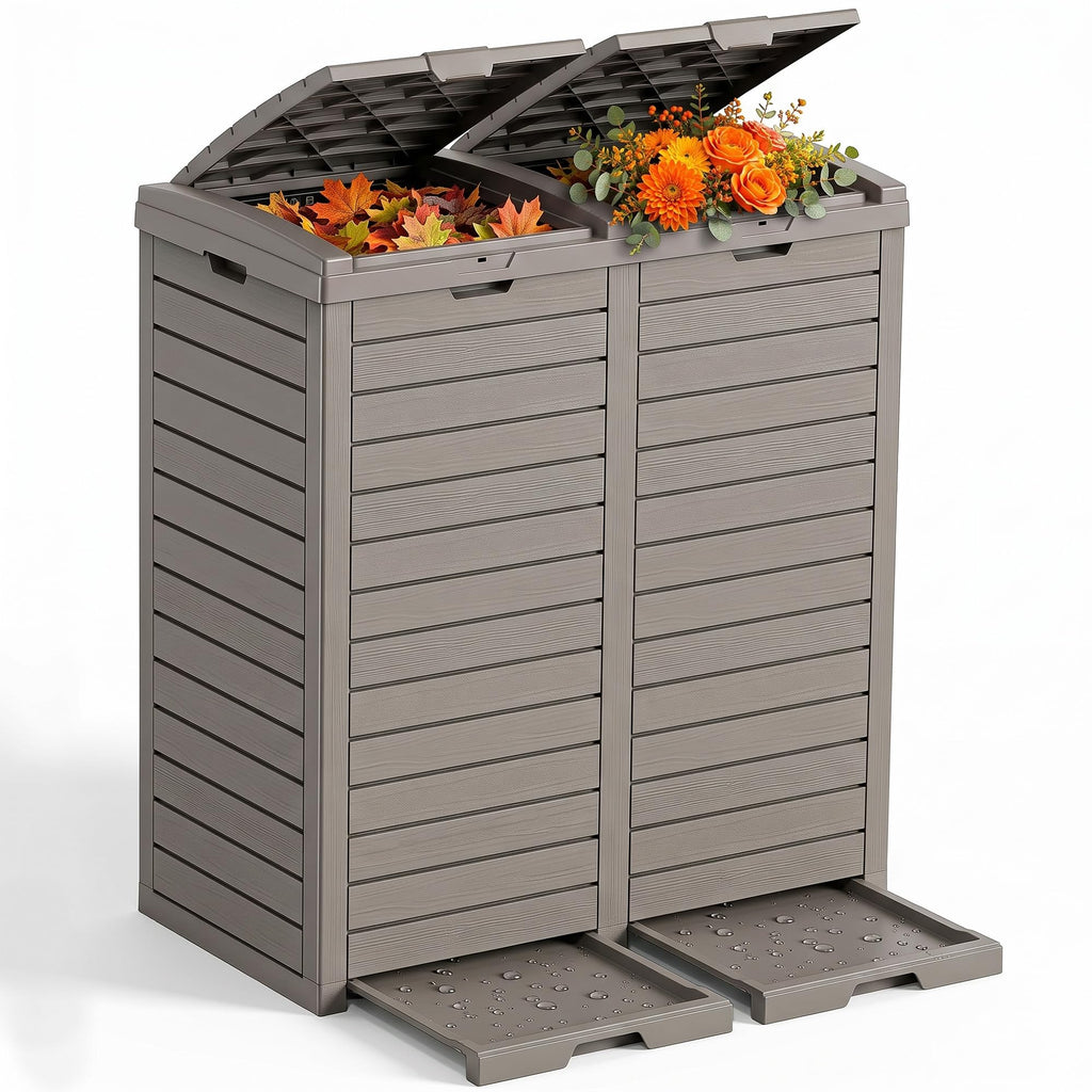 Outdoor Trash Can with Lid, 110 Gallon Garbage Can with Drip Tray