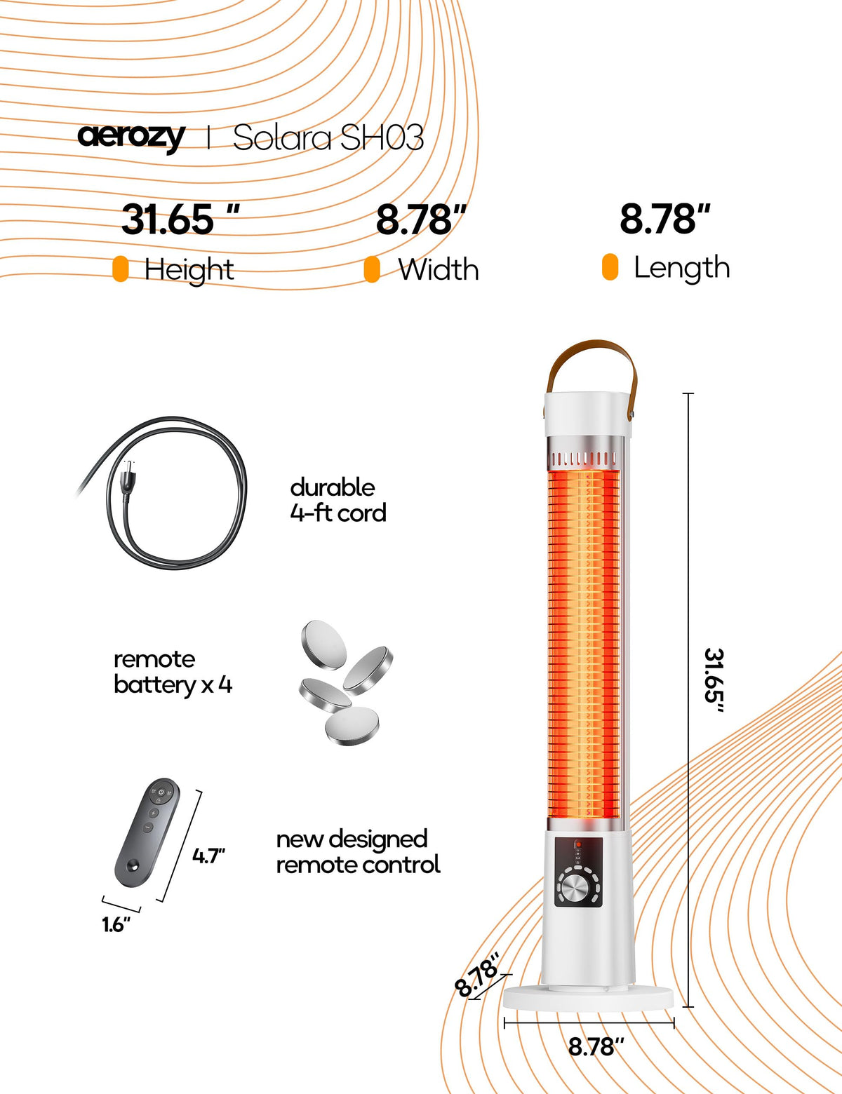 Patio Heater for Outdoor Use, Infrared Electric Outdoor Heater, 1500W Instant Heating, 60-Degree Oscillation, 9 Heat