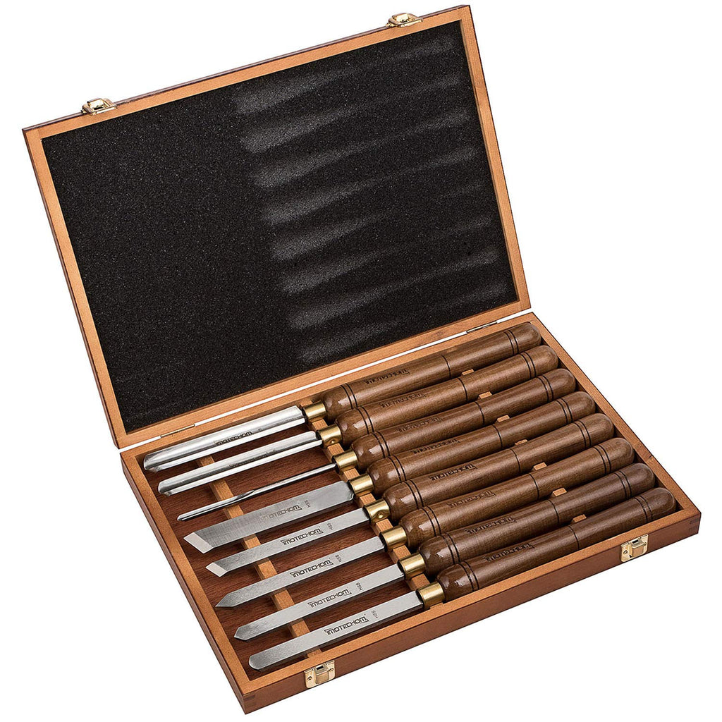 IMOTECHOM 8-Piece HSS Wood Turning Lathe Chisel Tools Set, Teak Handles